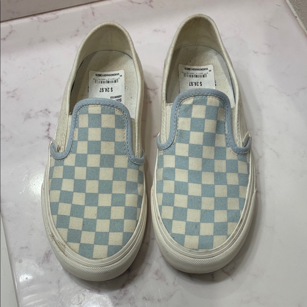 Vans Kids Blue and White Checkered Sneakers
